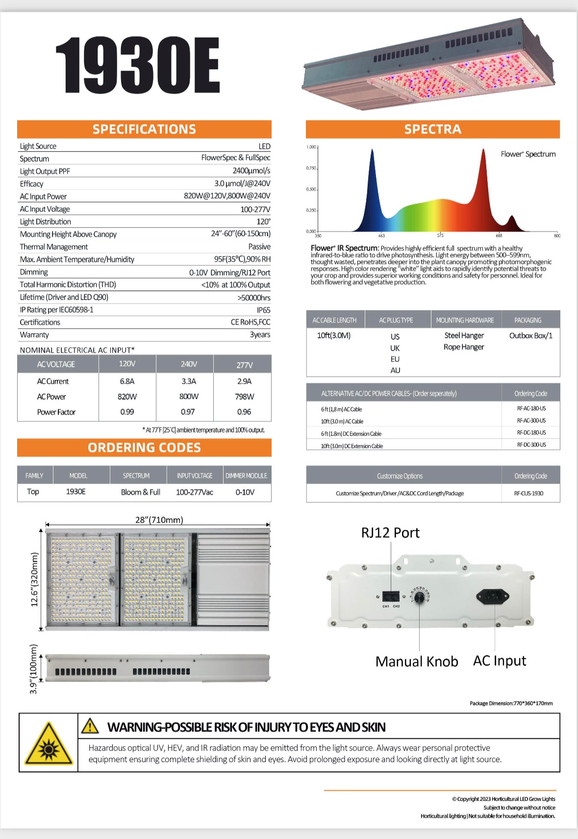 PhytoBrite 1930E 800W/1000W Led Grow Light Full Spectrum