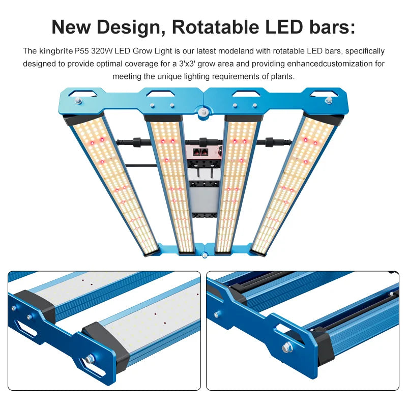320W LED Grow Lights Full Spectrum Samsung LM301H EVO Rotatable Bars