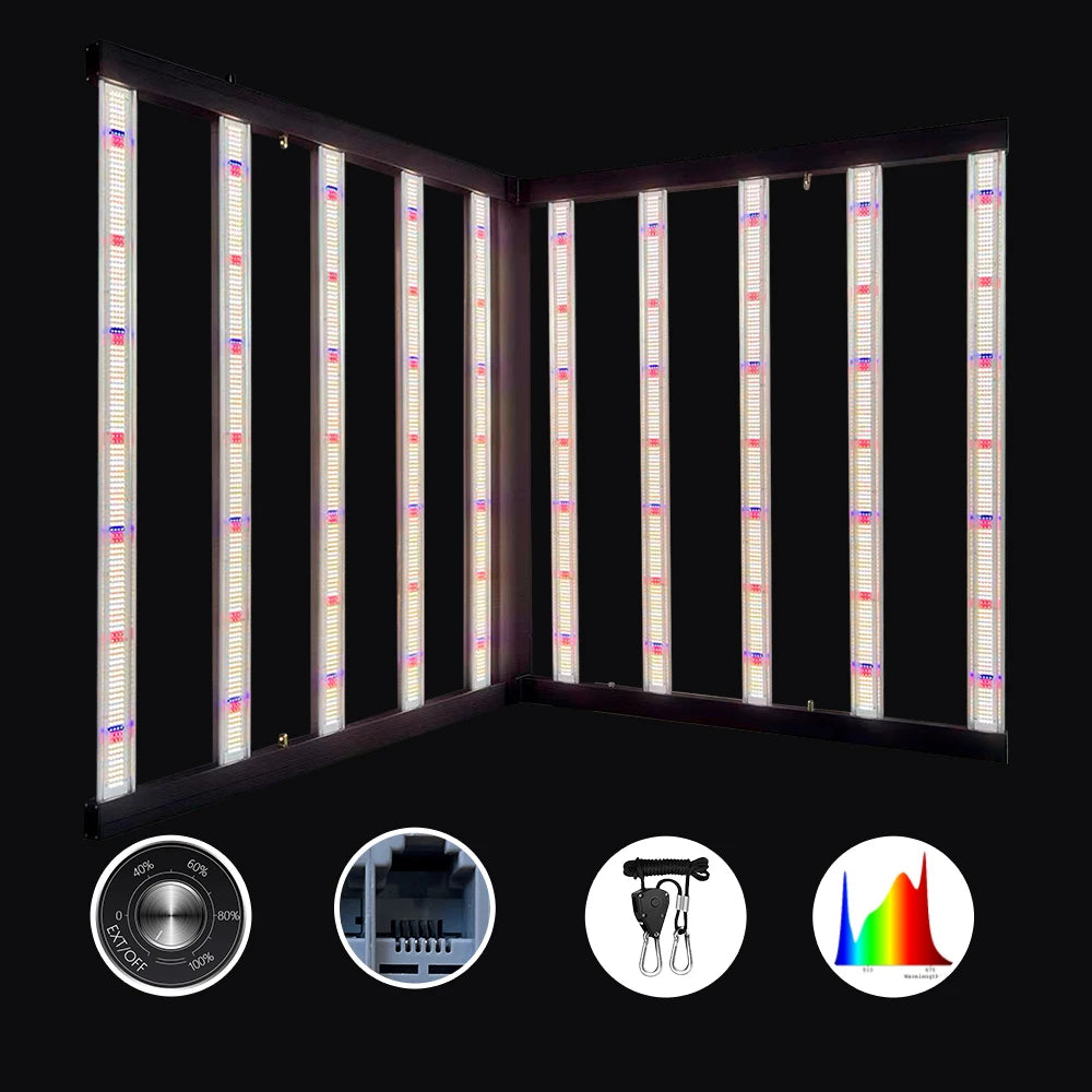 1000W Led Grow Light Full Spectrum Red Blue Foldable Dimmable 10 Bar For 8x6FT Indoor Greenhouse Grow Tents
