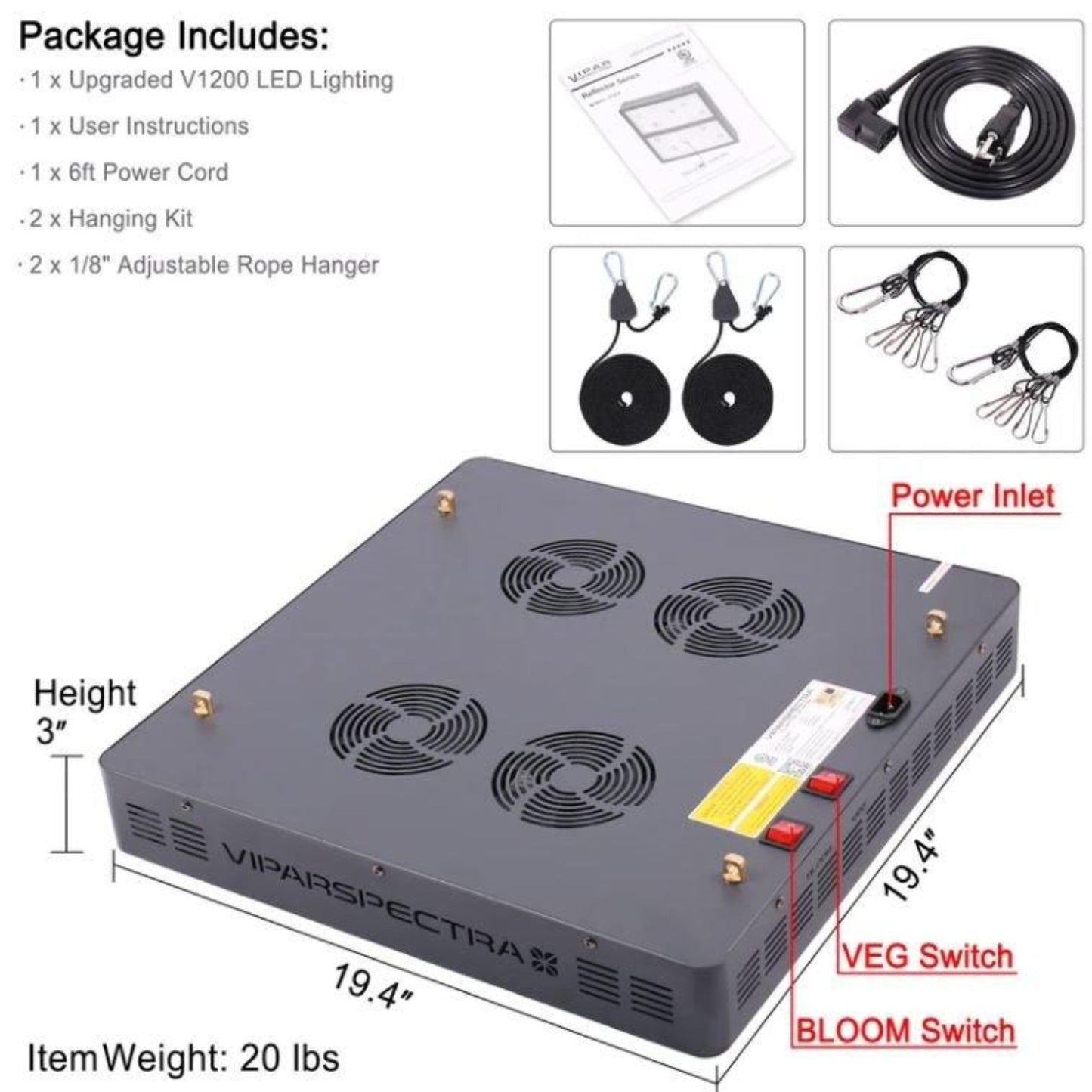 Viparspectra 520W LED Grow Light V1200
