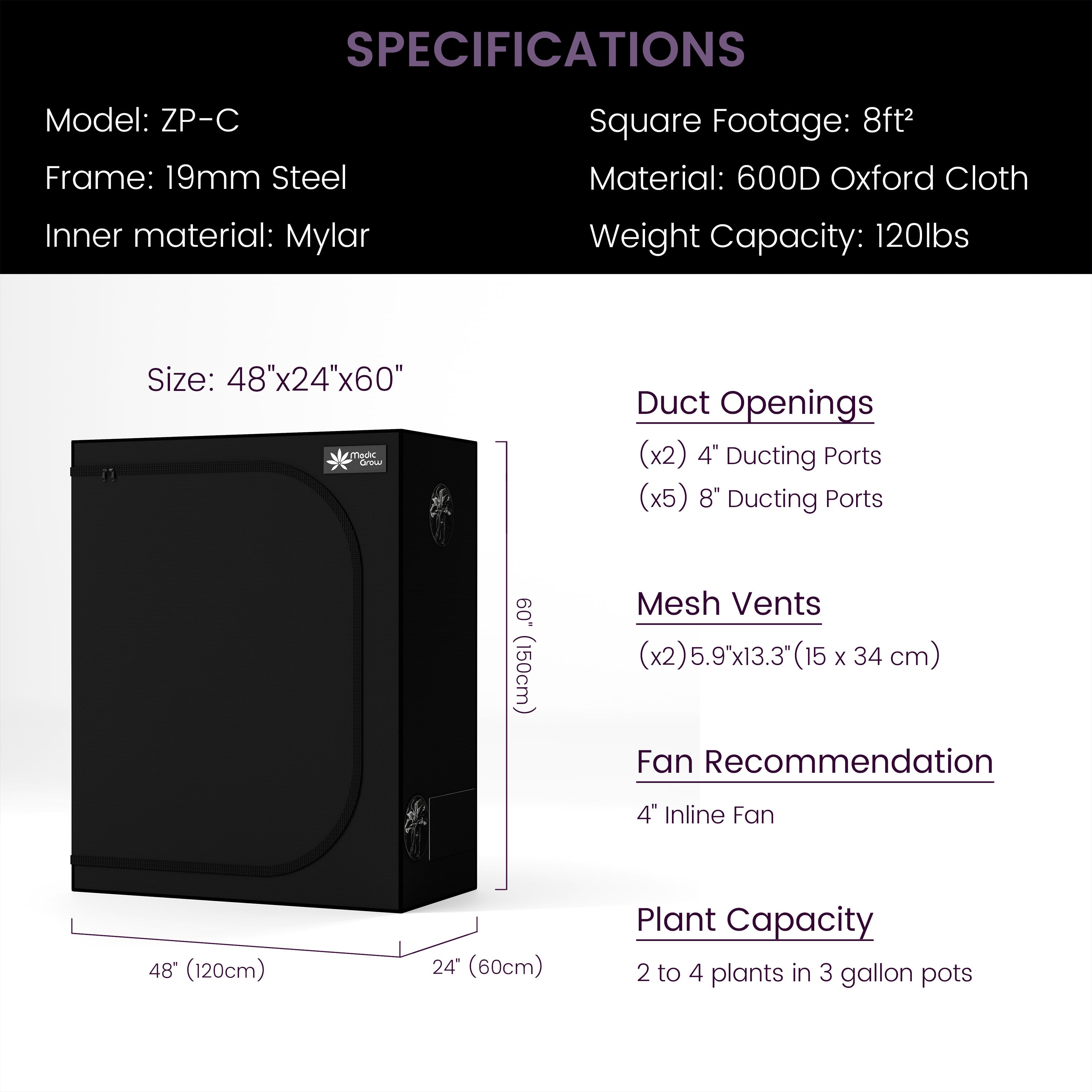 Grow Kit 2'X4' (48"x24"x60") Grow Tent with 200W Led Grow Light 