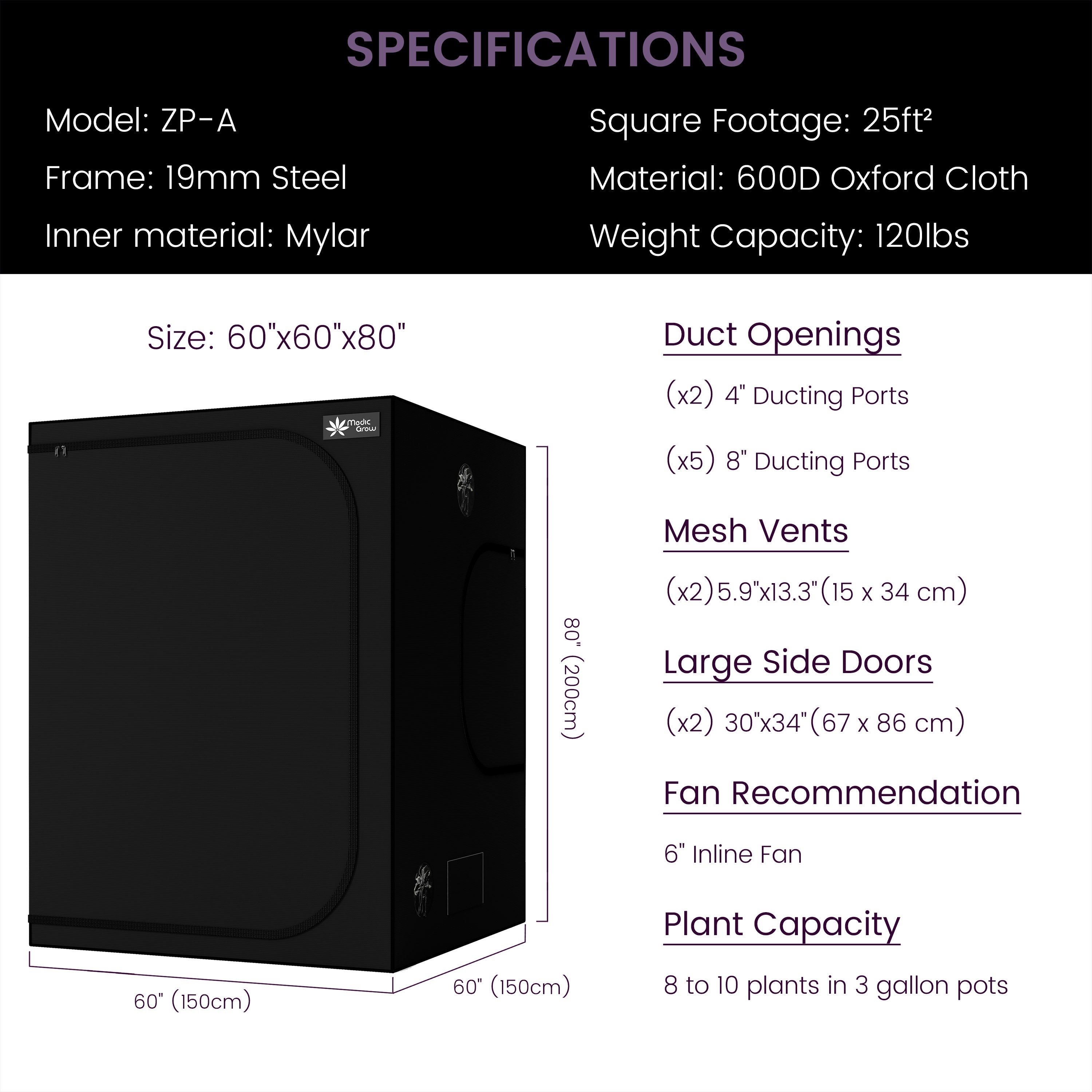 Grow Kit 5'X5' (60"x60"x80") Grow Tent with 760W Foldable LED Grow Light