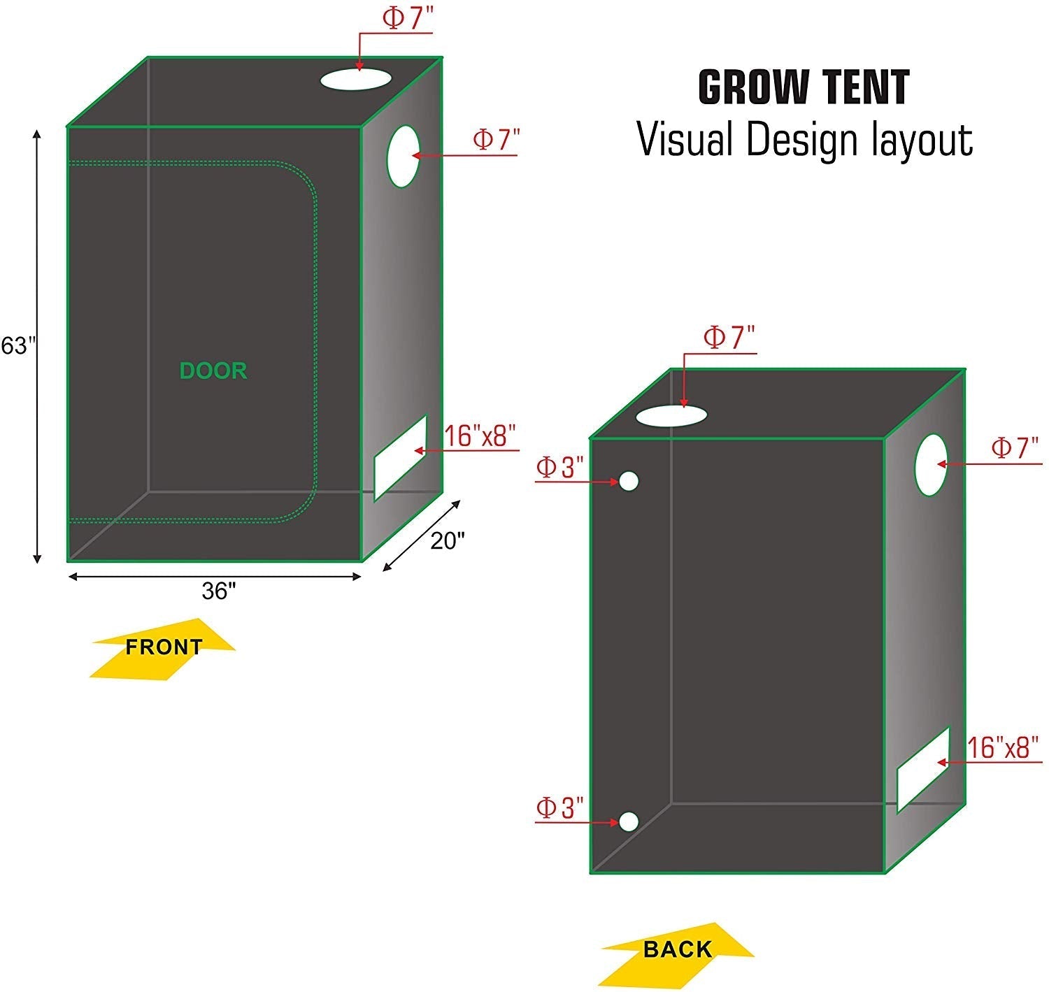 Grow Tents 3*1.7FT 36*20*64inch