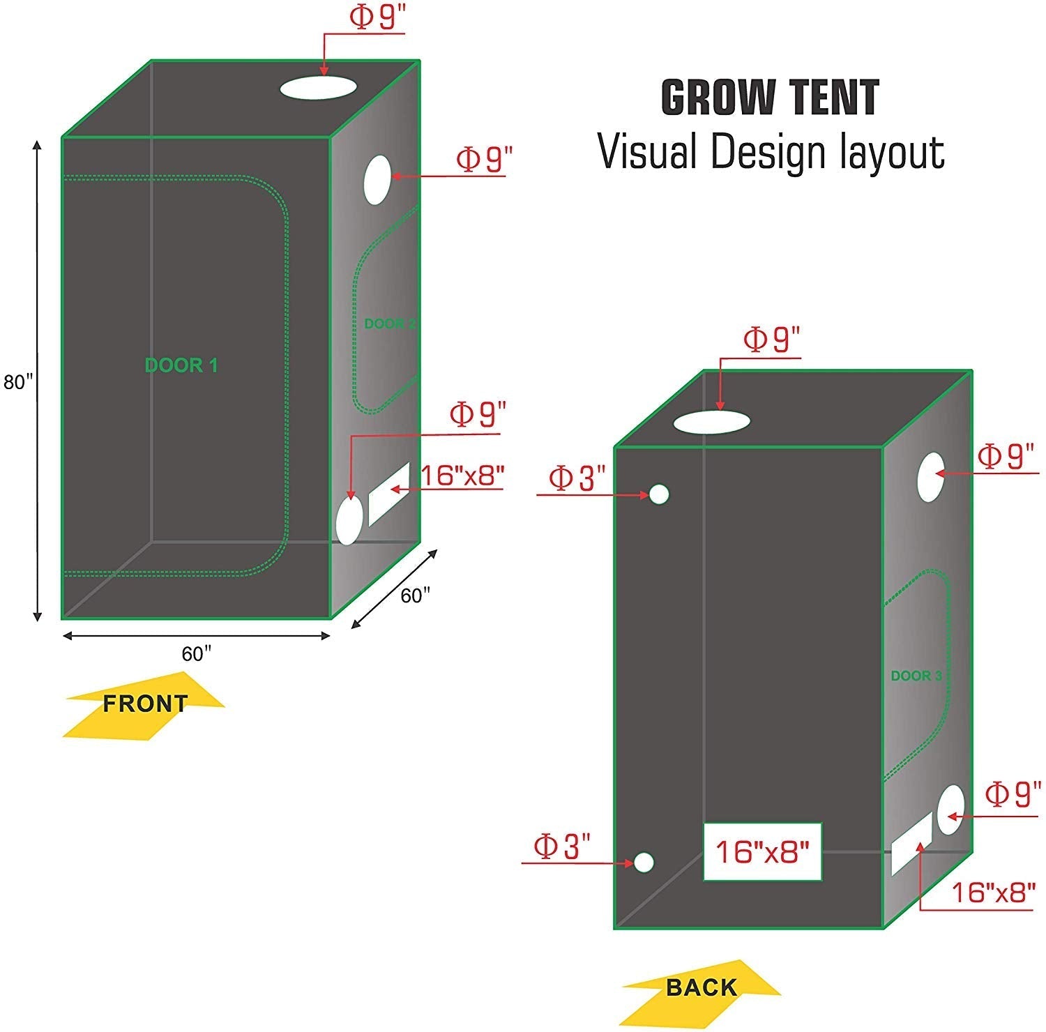 Grow Tent 5x5FT (60*60*80inch)