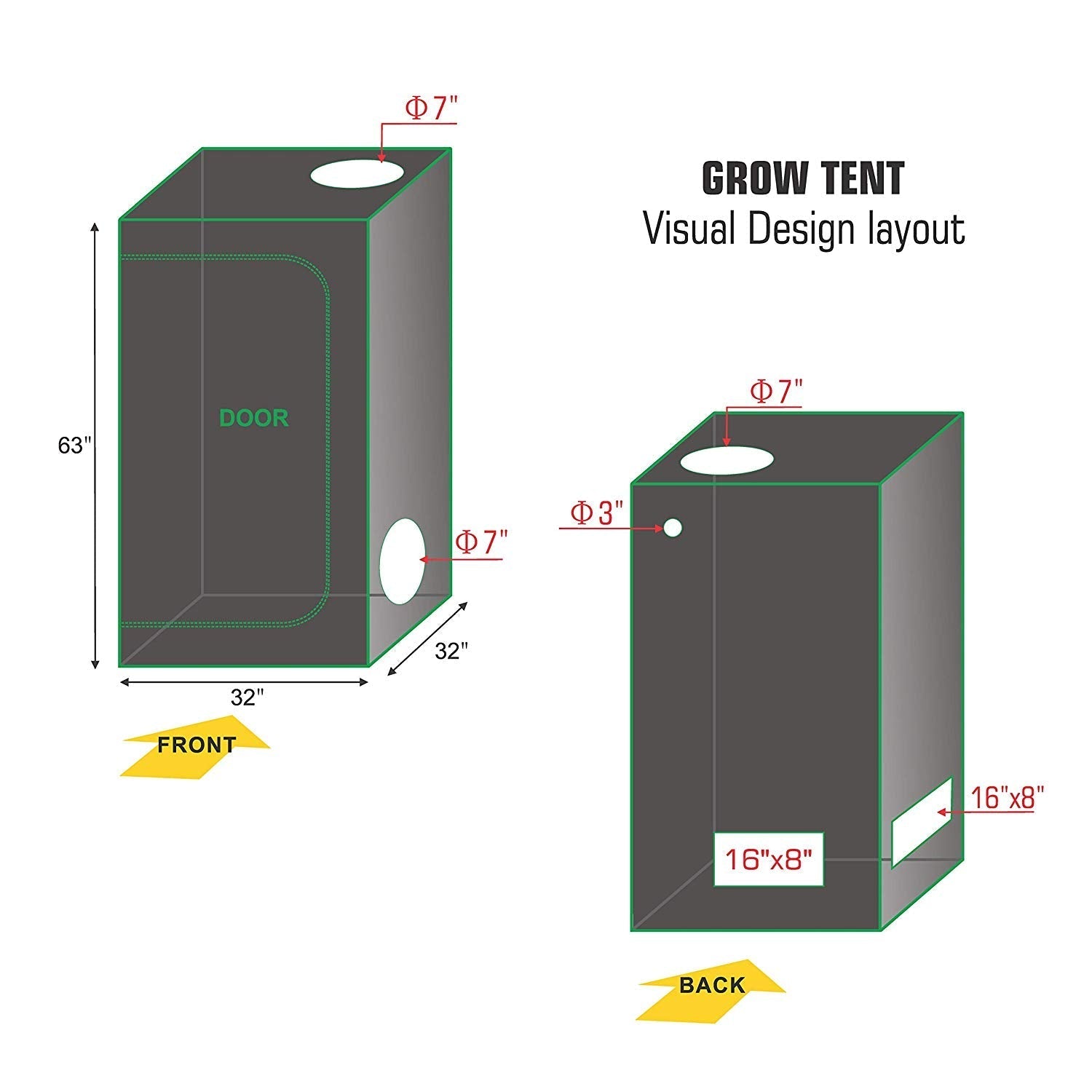 Grow Tent 2.7x2.7FT 32*32*63inch