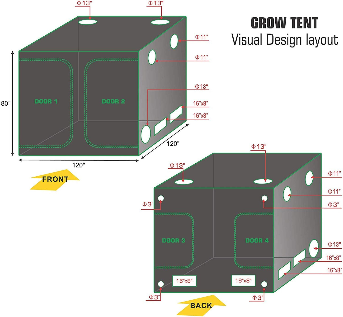 Grow Tent 10x10FT (120*120*80inch)