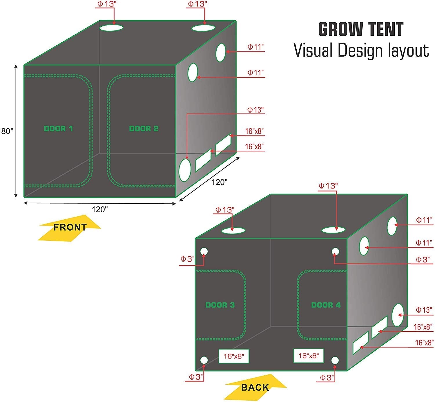 Grow Tent 10x10FT (120*120*80inch)