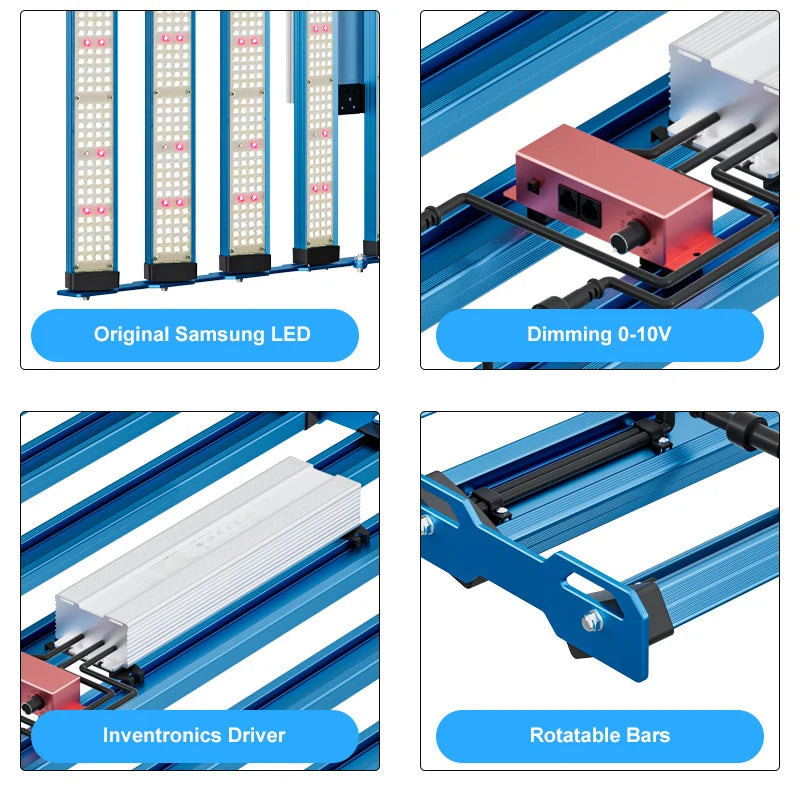800W LED Grow Light Full Spectrum Samsung LM301H EVO Osram 660nm+730nm Rotatable Bars