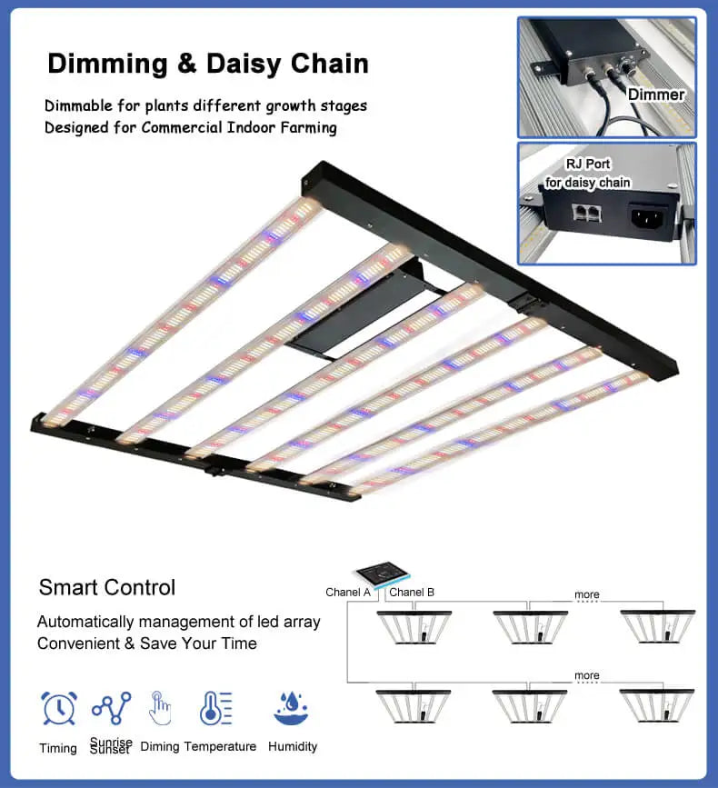 640W LED Grow Light 6 Bars Dimmable Full Spectrum For Greenhouse Cultivation