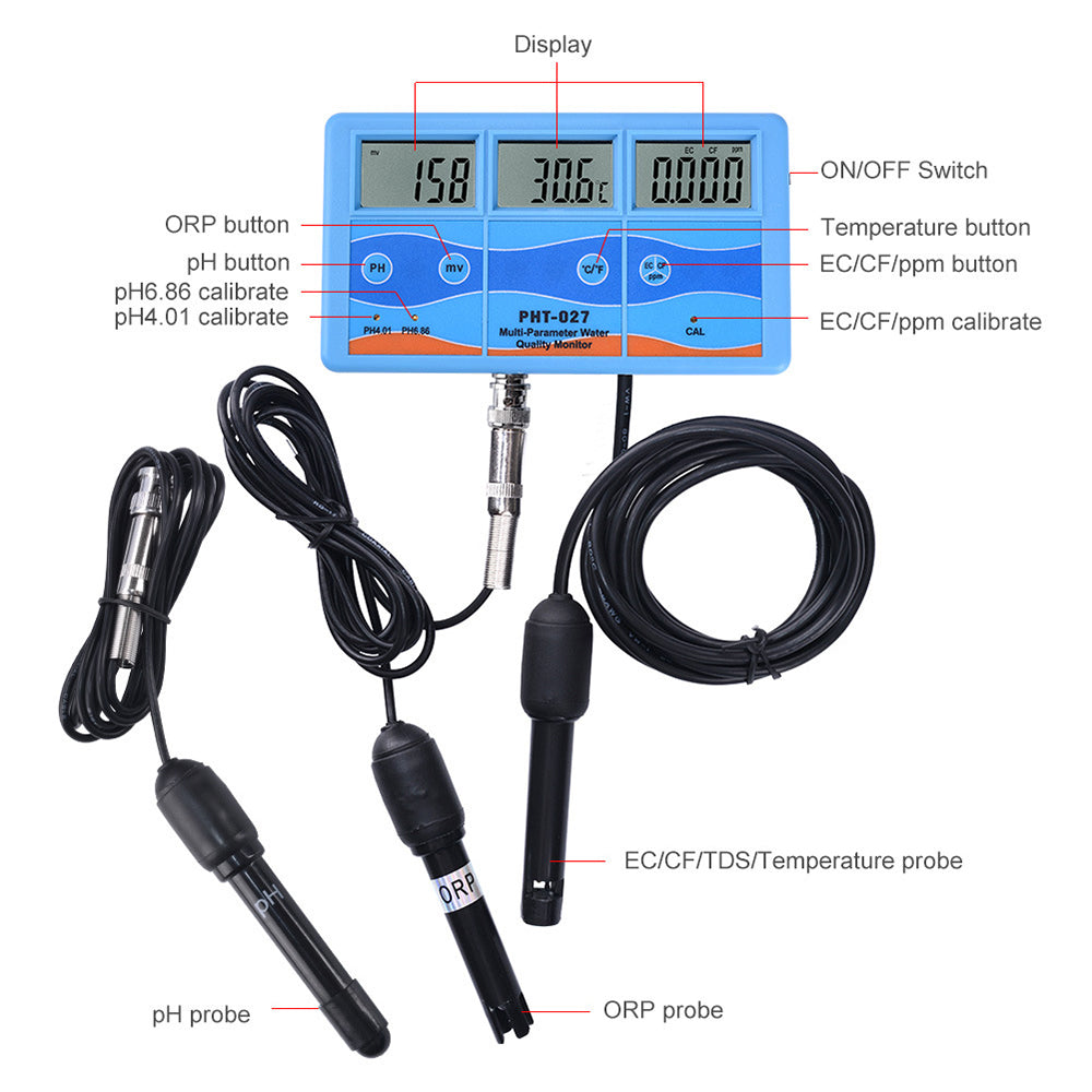 6 in1 Digital LCD Multi-Function pH/EC/CF/TDS(PPM) Water Quality Tester