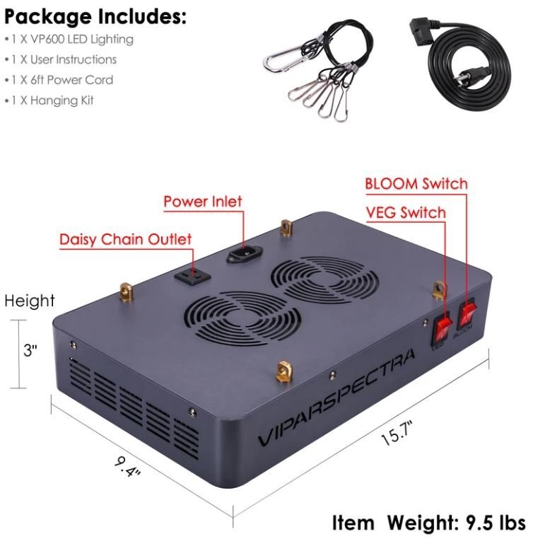 Viparspectra 265W LED Grow Light VP600